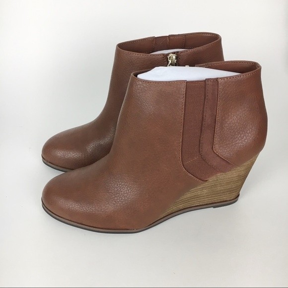 Dr Scholls Size 9.5 Wedge Ankle Boots Booties Copper Brown‎ Faux Vegan Leather - Picture 4 of 8